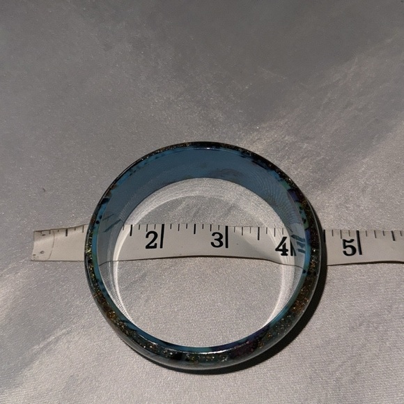 Artisan Teal and Gold Lucite Chunky Bangle Floral Paisley Bracelet Dimensional - Picture 8 of 9